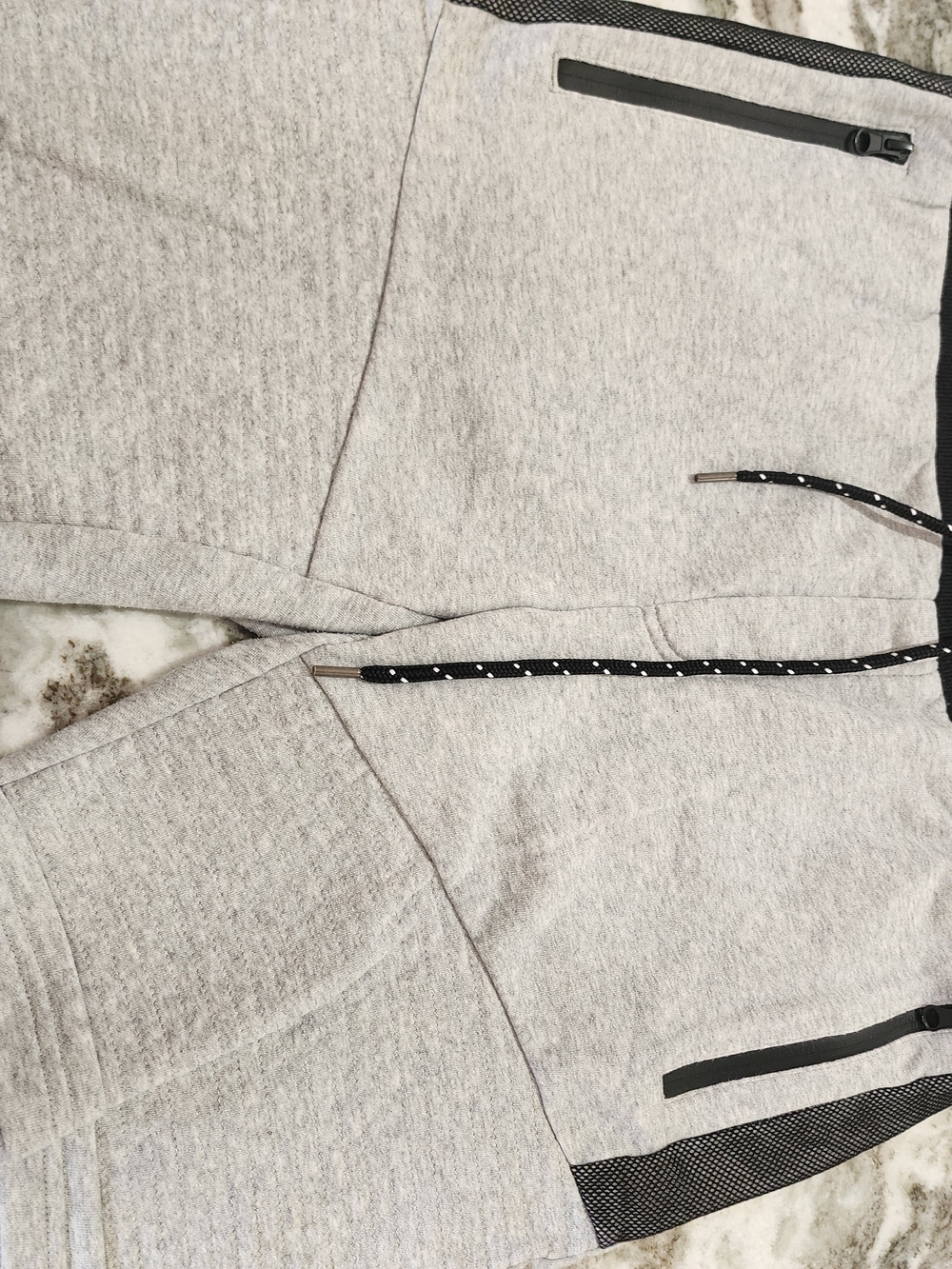 Guess Men's Light Gray Drawstring Shorts with Black Accents